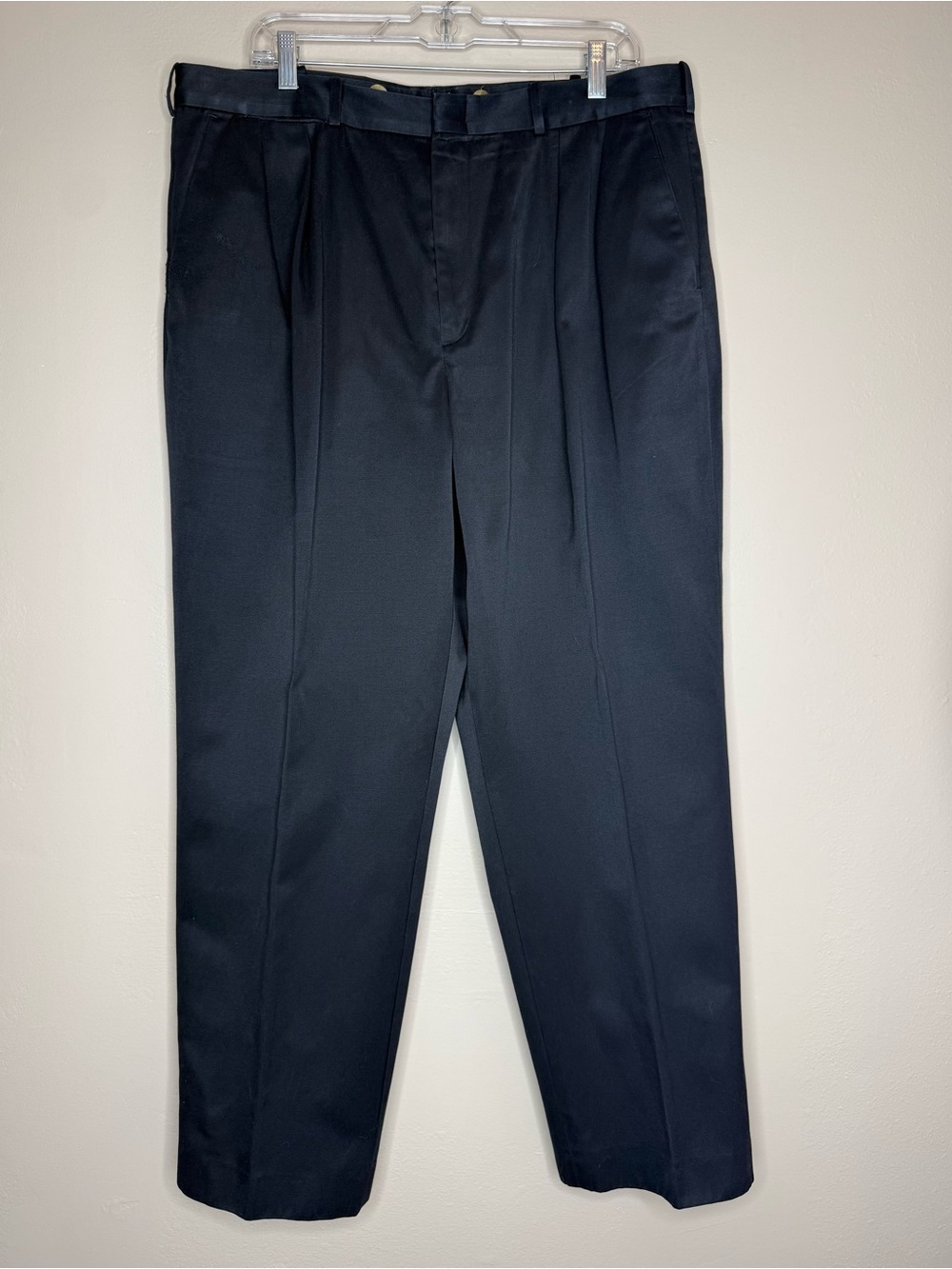 Lands' End Black Pleated Chinos Suspender Buttons Size 38/30